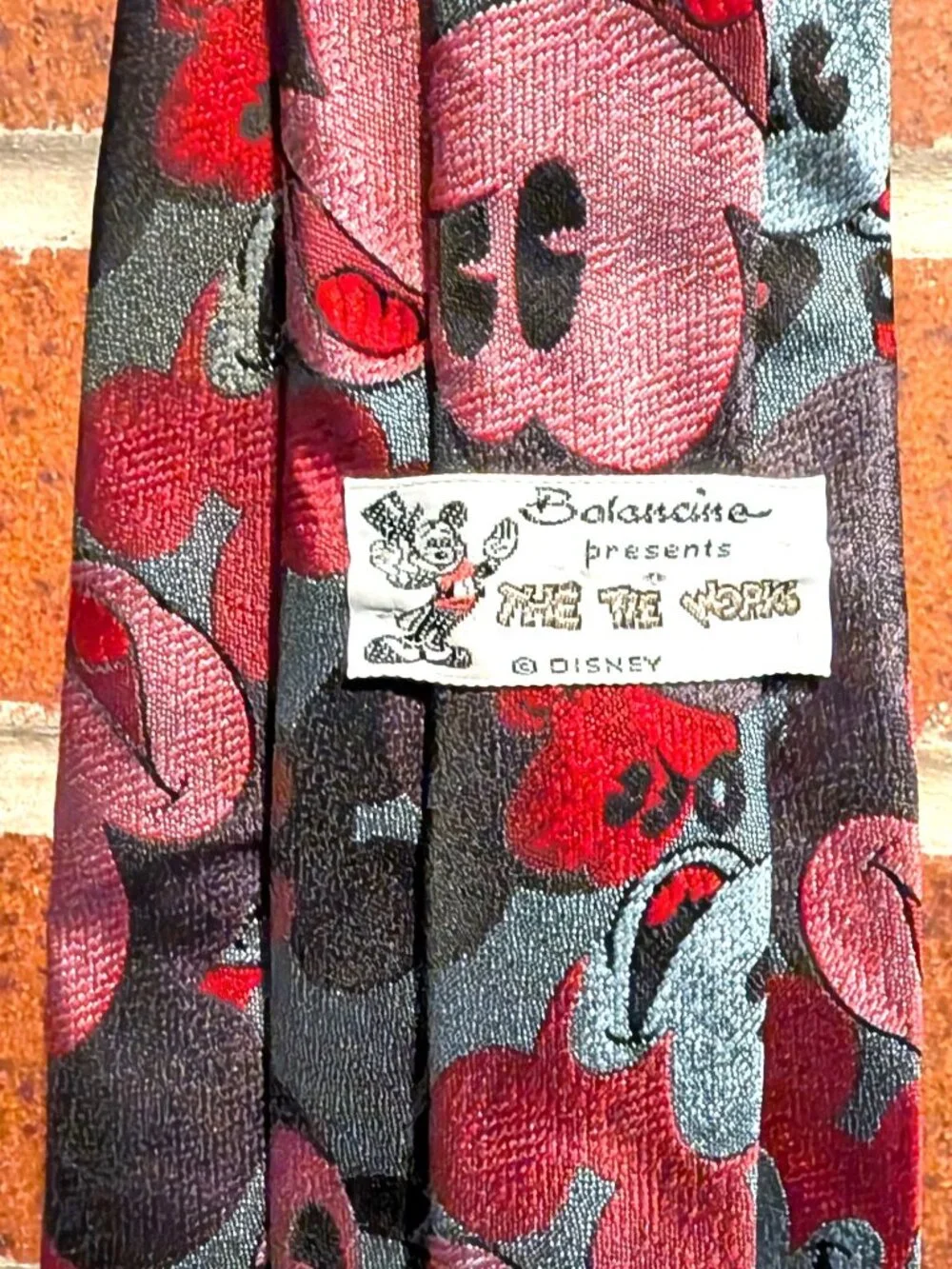 Vintage Disney Mickey Mouse Balancine Tie Red Gray Black 56